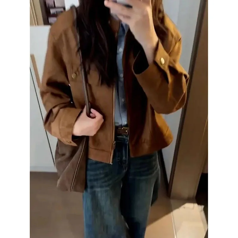 معطف نسائي جديد لربيع وخريف 2026 من ميلارد ريترو أنثى بسيطة بياقة صغيرة معطف نسائي جوكر سترة فضفاضة ملابس خارجية قصيرة غير رسمية #5