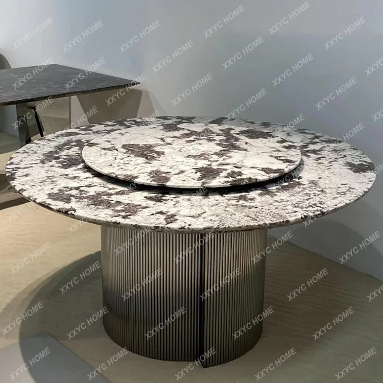 Snow Mountain Flying Fox Natural Luxury Stone Round Dining Table Villa Light Luxury High-end Marble Round Rice Table with
