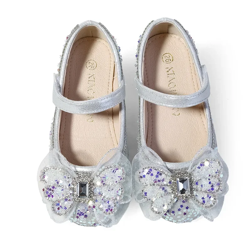 Chaussures en cuir à paillettes pour filles, chaussures de soirée polyvalentes pour enfants, robe de mariée décontractée pour enfants, chaussures simples de princesse à la mode, printemps et automne