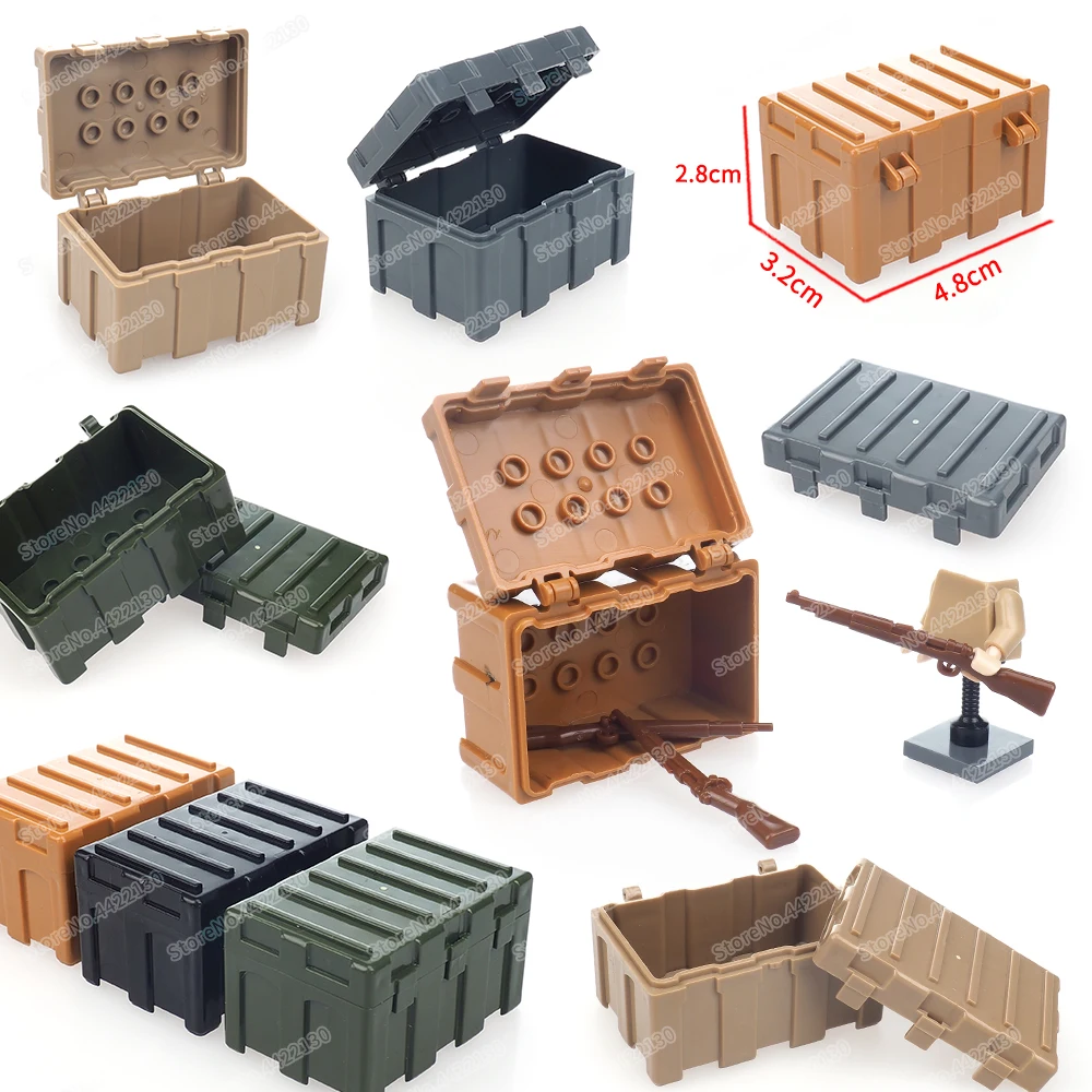 Military Equipment Box Building Block Moc WW2 Figures Legion Supplies Weapons Storage Box Scenes Model Child Christmas Gift Toys