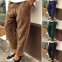 Pantalones de pana Vintage para hombre, pantalón largo liso de cintura media, ropa de calle informal de verano, moda de otoño