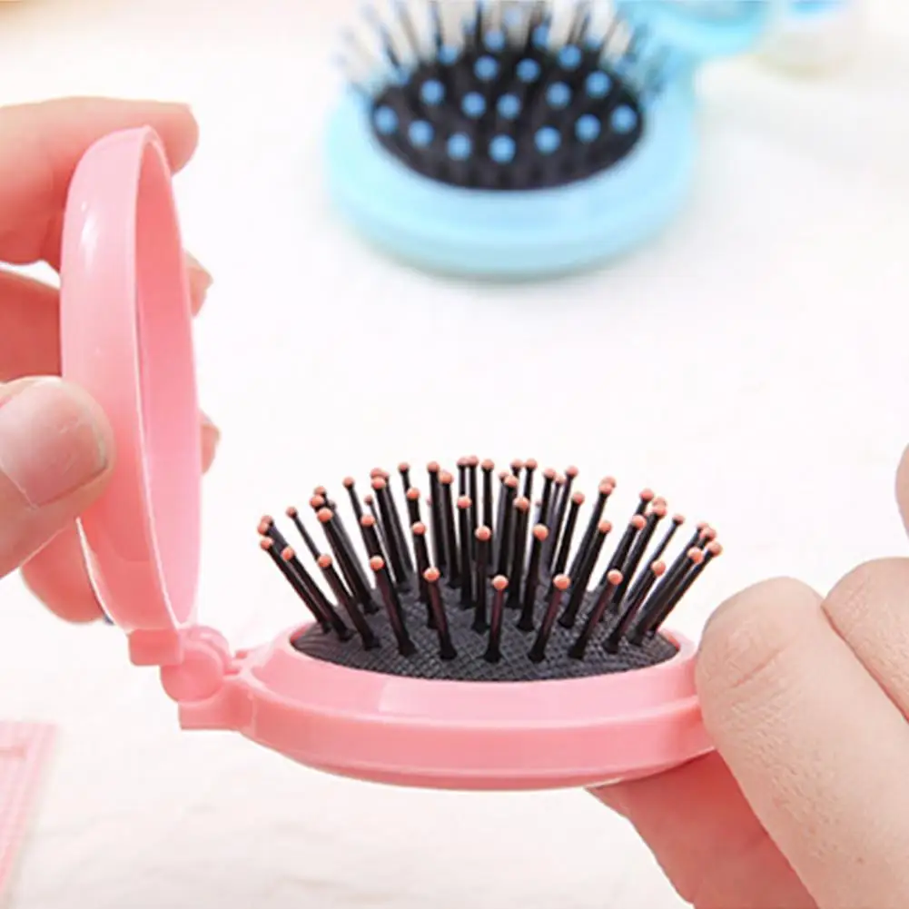 Folding Travel Comb Mirror Hair Brush Portable Mini Pocket Comb Women Curly Hair Styling Mirror Comb