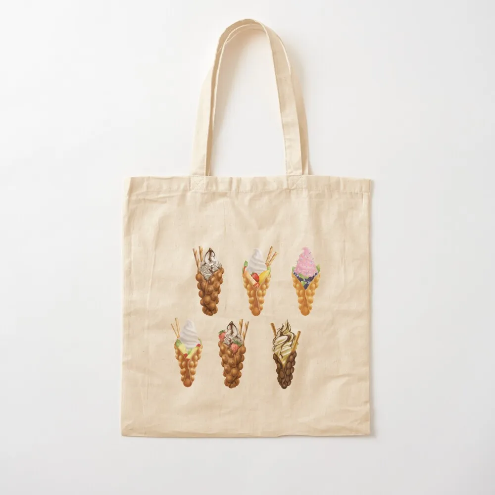 

Assorted Flavors Of Egg Bubble Waffle With Ice Cream Tote Bag reusable shopping bag Handbags women Canvas Tote Bag