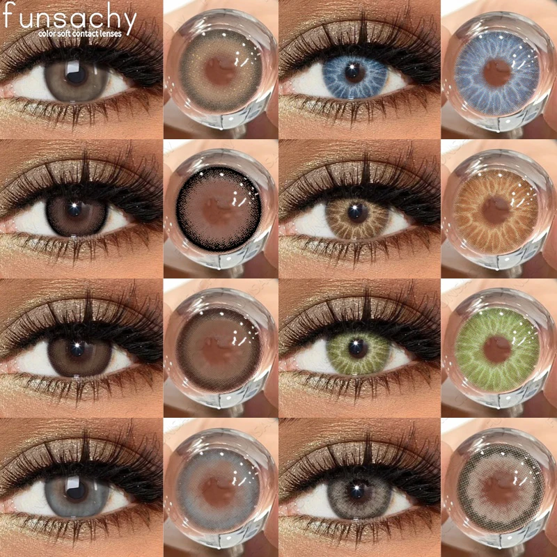 FUNSACHY 2 Stück neue farbige Kontaktlinsen für Augen, modische Kosmetik, braune Schüler, graue Linsen für Augen, mehrfarbige Kontaktlinsen