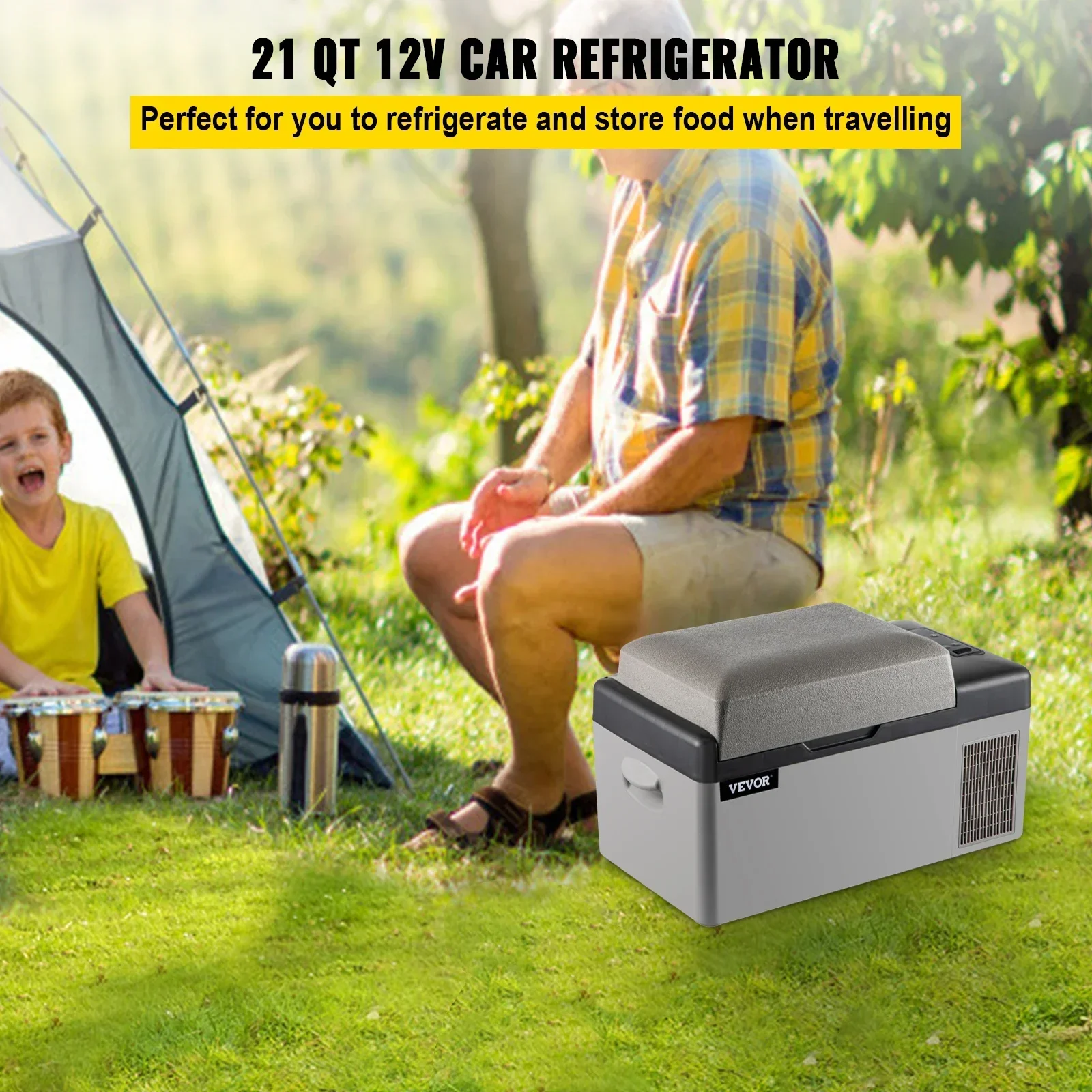 VEVOR-refrigerador portátil para coche, refrigerador pequeño de 20L, Mini refrigerador eléctrico para conducción, viaje, pesca, Outdoo