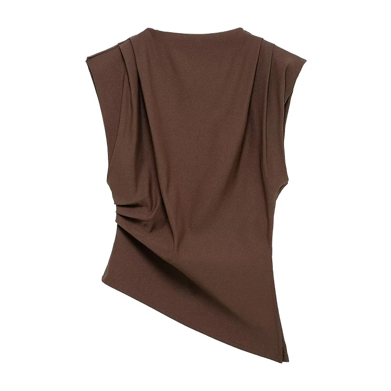 TRAF Asymmetric Tank Top Female Ruched Sleeveless Tops for Women High Neck Strapless Top Women Fashion Aesthetic Tops Woman 2025