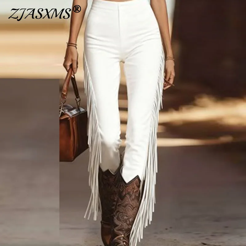 

Женские брюки в стиле вестерн с пэчворком и бахромой, весна 2026, элегантные, с высокой талией, облегающие, летние, узкие, в уличном стиле