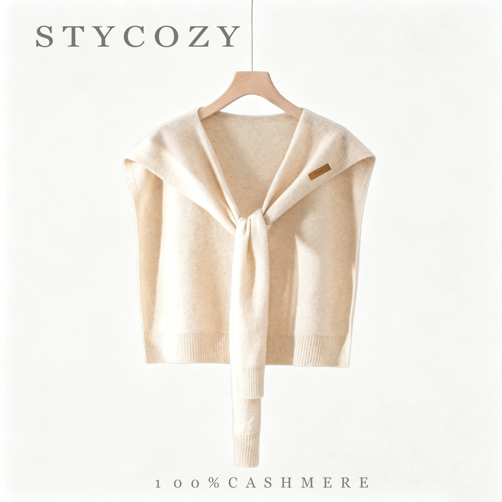 Ladies Solid 100%Cashmere Tie‑Knot Shoulder Shawl Elegant Knitted Cape Scarf Coat Matching Office Commute Birthday Gift Women