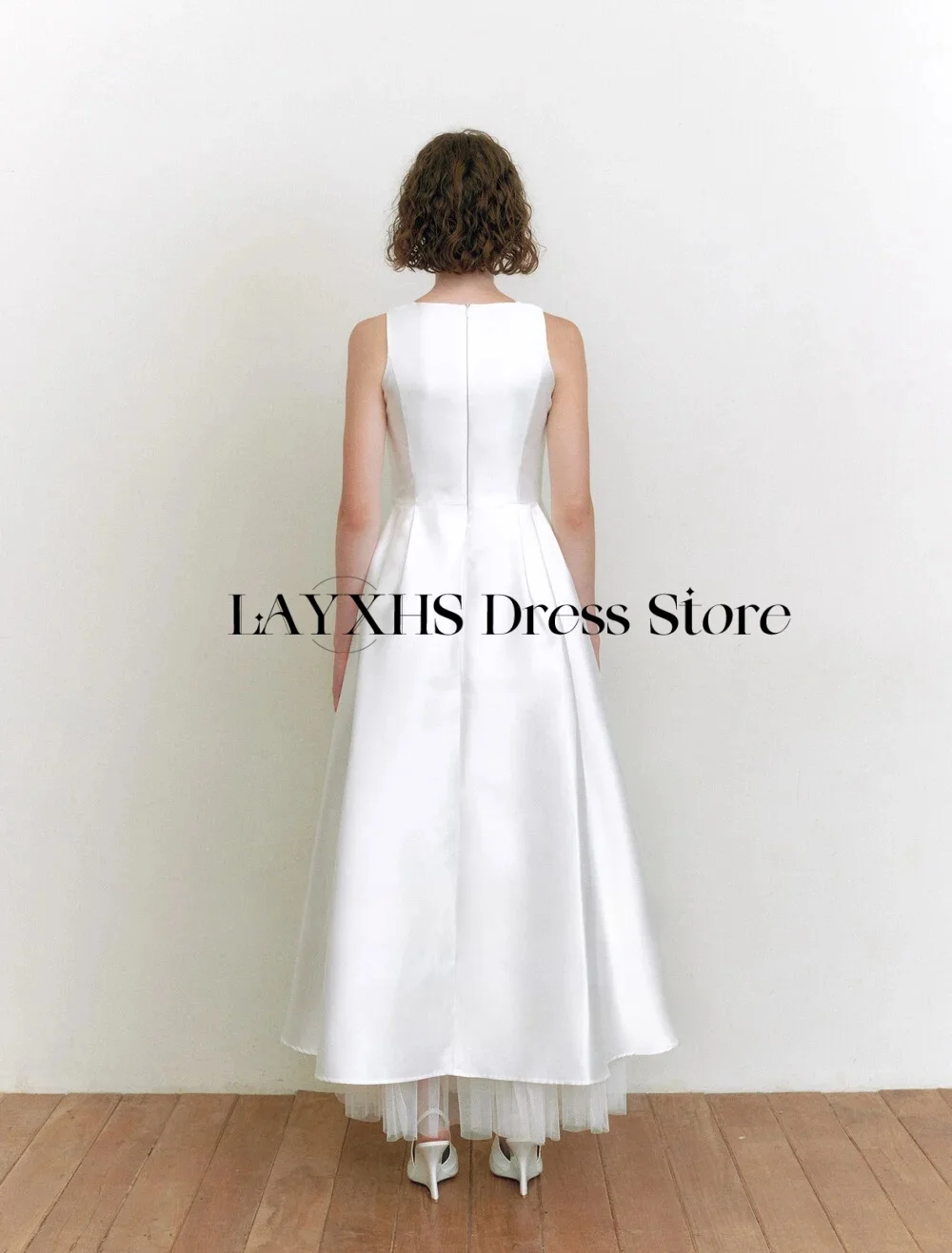 Vestido de novia sencillo con cuello redondo, sesión de fotos al aire libre de Corea, corte en A, hasta el tobillo, vestidos de novia de satén, vestido de recepción personalizado 2026