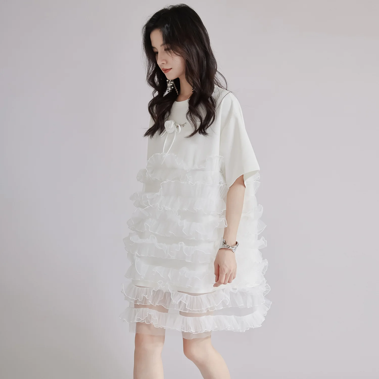 Tannt فستان نسائي شبكي مرقع بألوان متطابقة تي شيرت فساتين للنساء موضة فساتين صيفية فضفاضة غير رسمية 2025 جديد