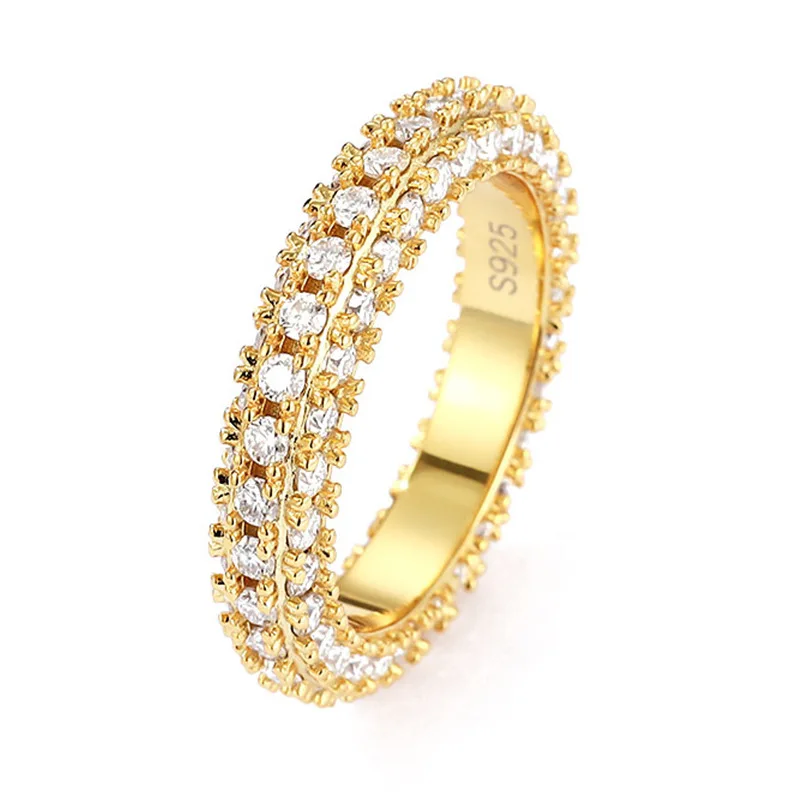 

LYCFN Full Moissanite 3-Row Rings S925 Silver 18K Gold Plate GRA Certified Diamond For Women Wedding Band Fine Jewelry