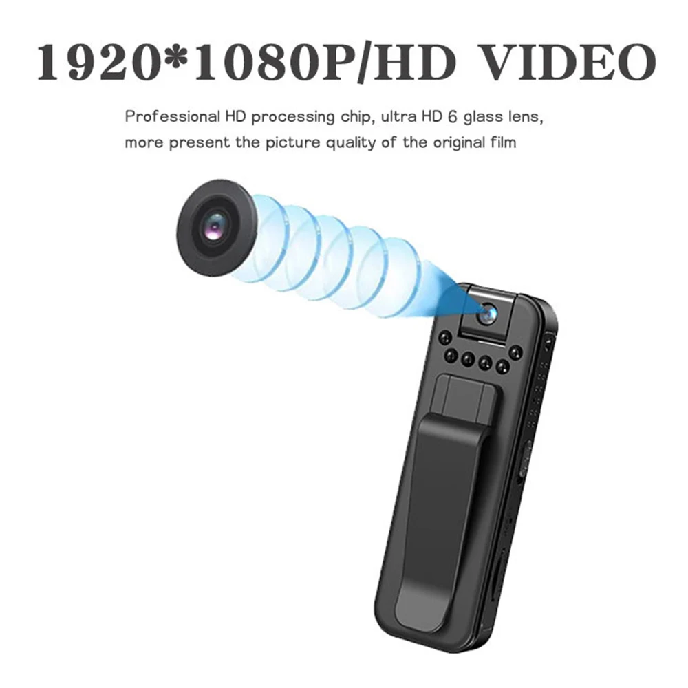 64GB 1080P Mini Clip Video Camera 180-degree Rotary Lens Night Vision Sports Camera Surveillance Camcorder Voice Recorder