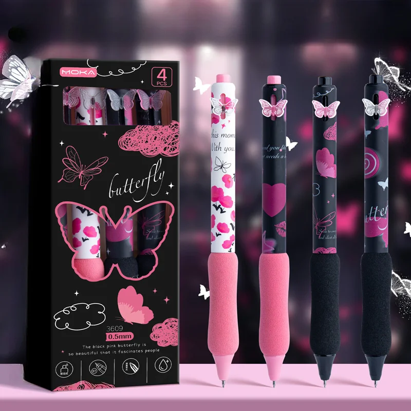 

4-piece butterfly-shaped 0.5mm st tip pen for exams, school aesthetic supplies, exam pens, and ballpoint pens.