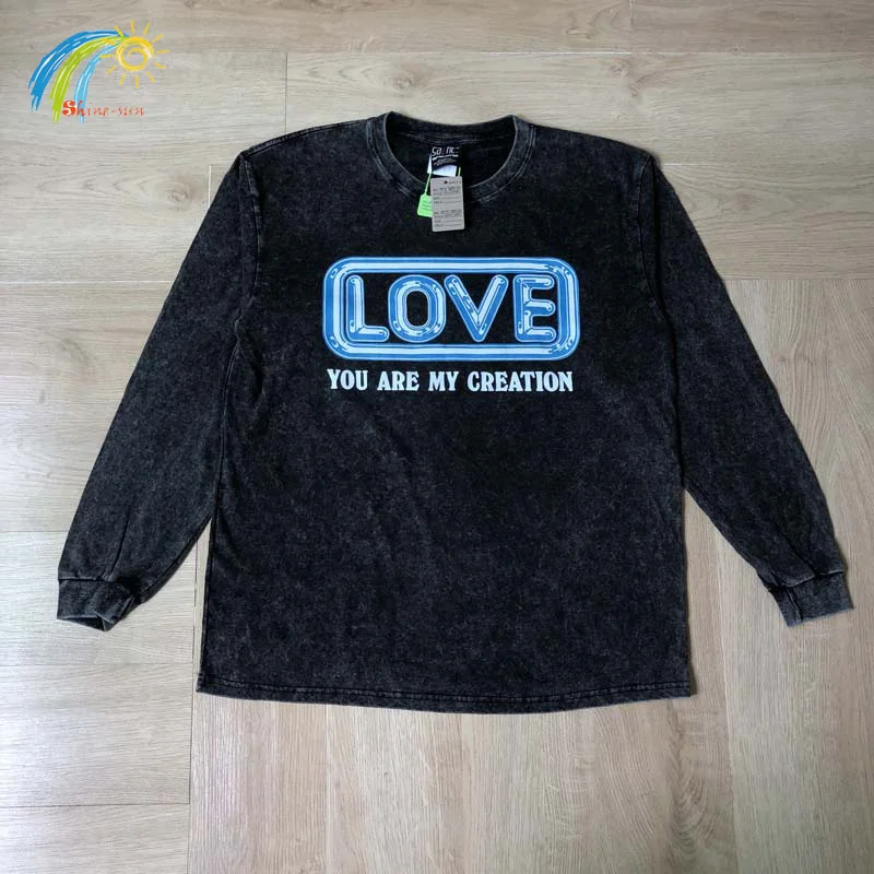 

All Seasons Classic Blue LOVE Box Logo Saint Long Sleeved T-Shirt Men Women Streetwear Heavy Washed Black T Shirt Cotton Tee Top