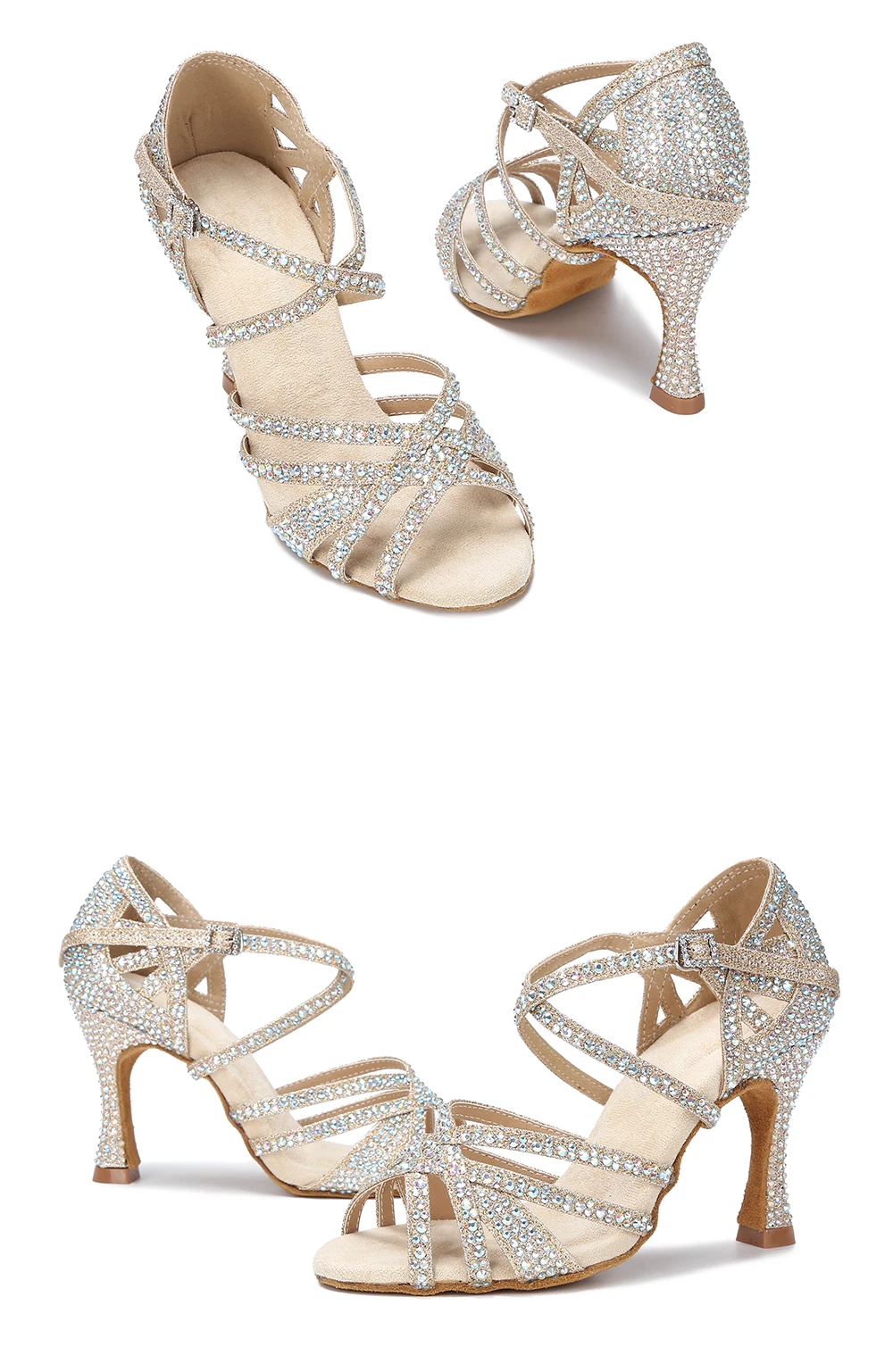 CINMIDY Satin Glitzer Tanzschuhe Damen Strass Latein Tanzschuhe Ballsaal Tanzschuhe High Heels Party Schuhe Damen Hochzeitsschuhe – Detail 13