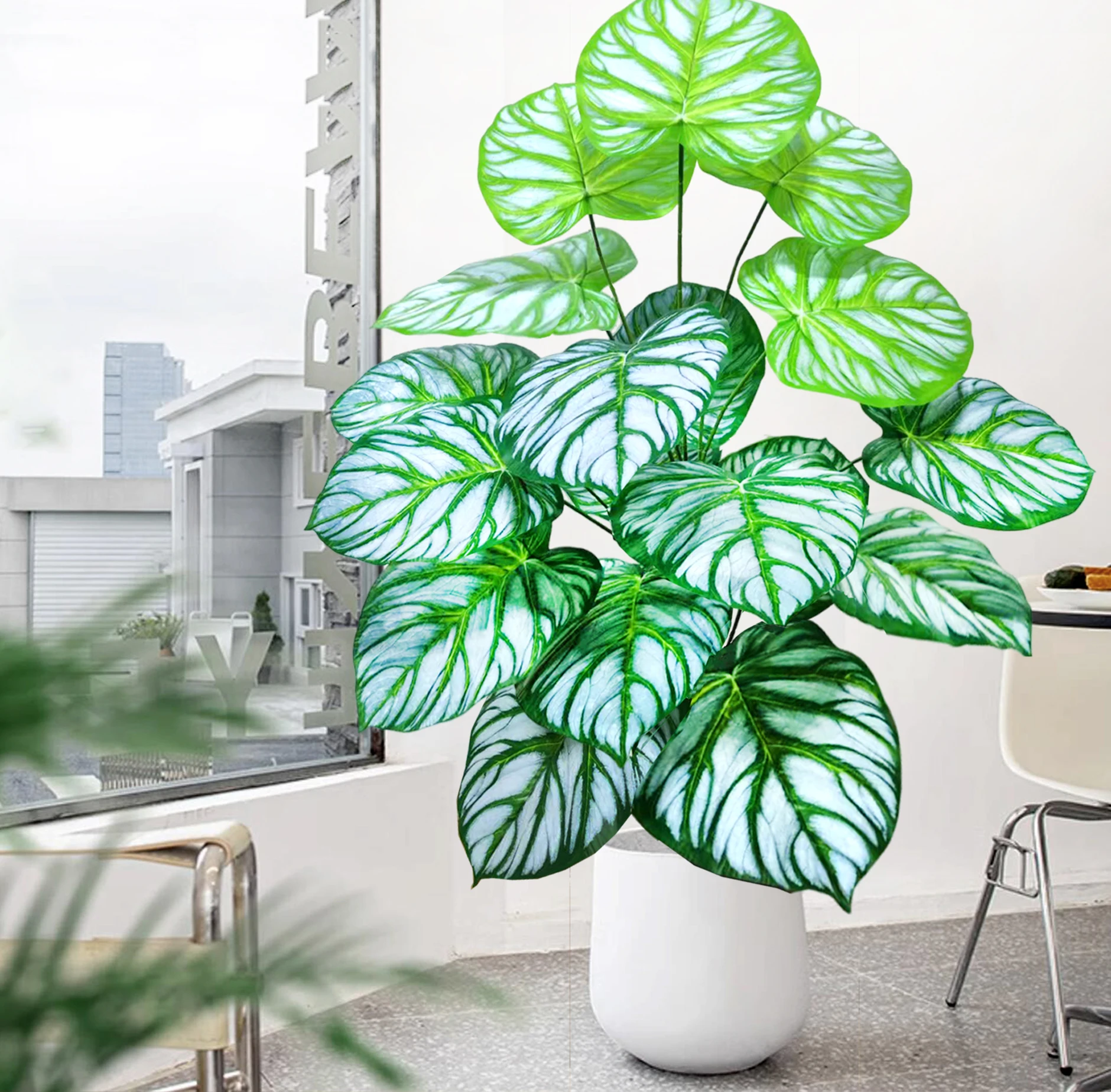 60-110cm Artificial Dark Green Alocasia Leaf Monstera Green Plants for Home Garden Room Office Decoration