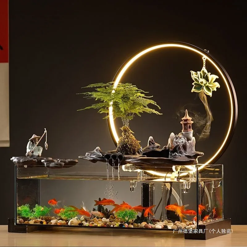 Flowing water glass aquarium decoration, circulating water office ornament