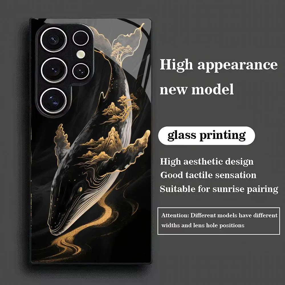 Ocean Whale Tempered Glass Phone Case Suitable for Samsung Galaxy S26 S25 S24 S23 S22 S20 FE/Ultra/Plus5G Anti Drop Rear Cover