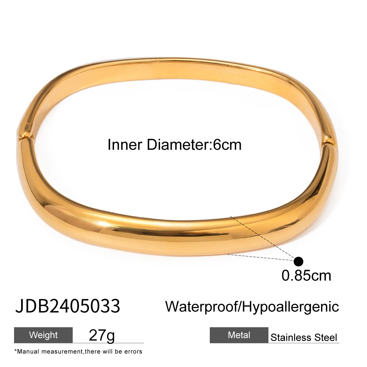 Stainless Steel PVD 18K Gold Plated Tarnish Waterproof Simply Wave Bangle For Woman Jewelry Wholesale Trendy