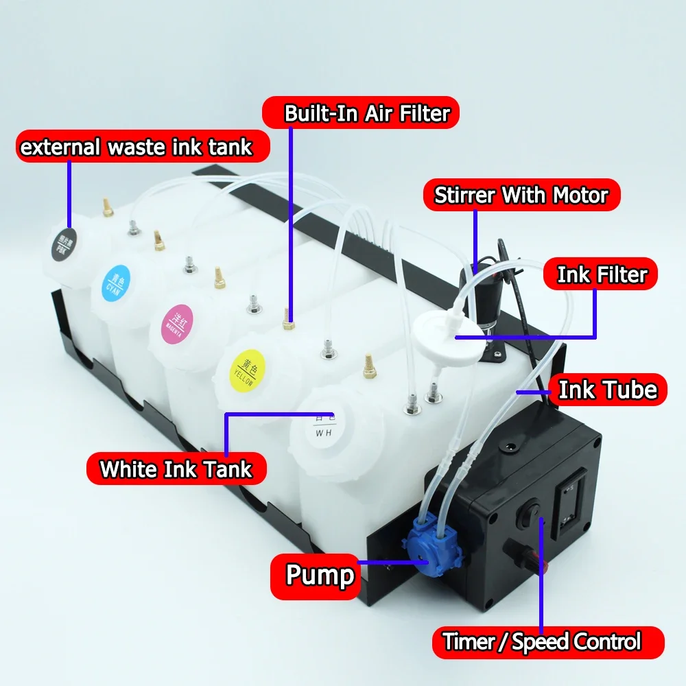DTG DTF White Ink Circulation CISS System 1500ML without Damper White Ink Stirrer Mixer Timer for i3200 i1600 XP600