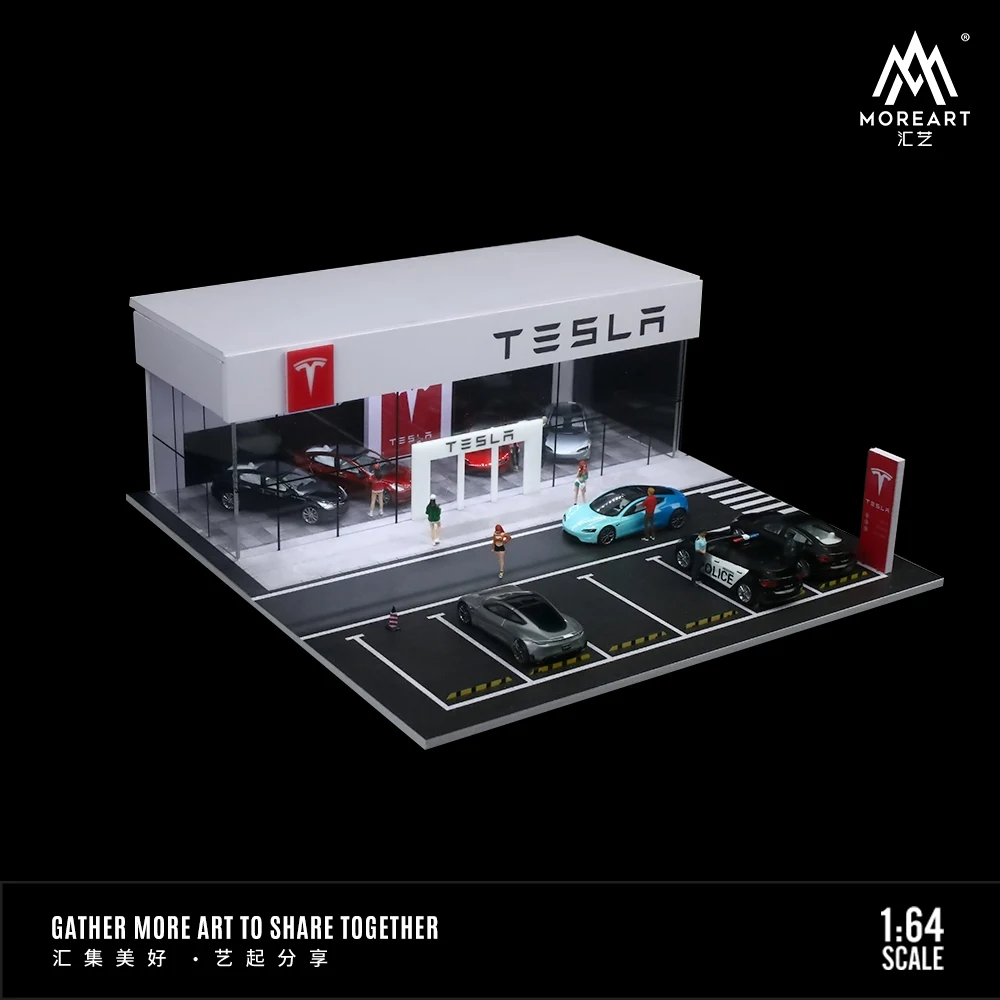 TimeMicro&MoreArt 1:64 Tesla Sales Store showroom lighting version assembly scene