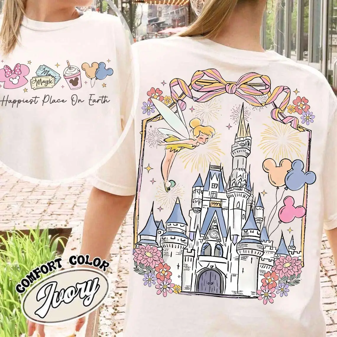

Летняя футболка оверсайз Disney Tinker Bell Castle 2026, высококачественная, 100% хлопок, Comfort Colors, с принтом «Белоснежка», унисекс, повседневная