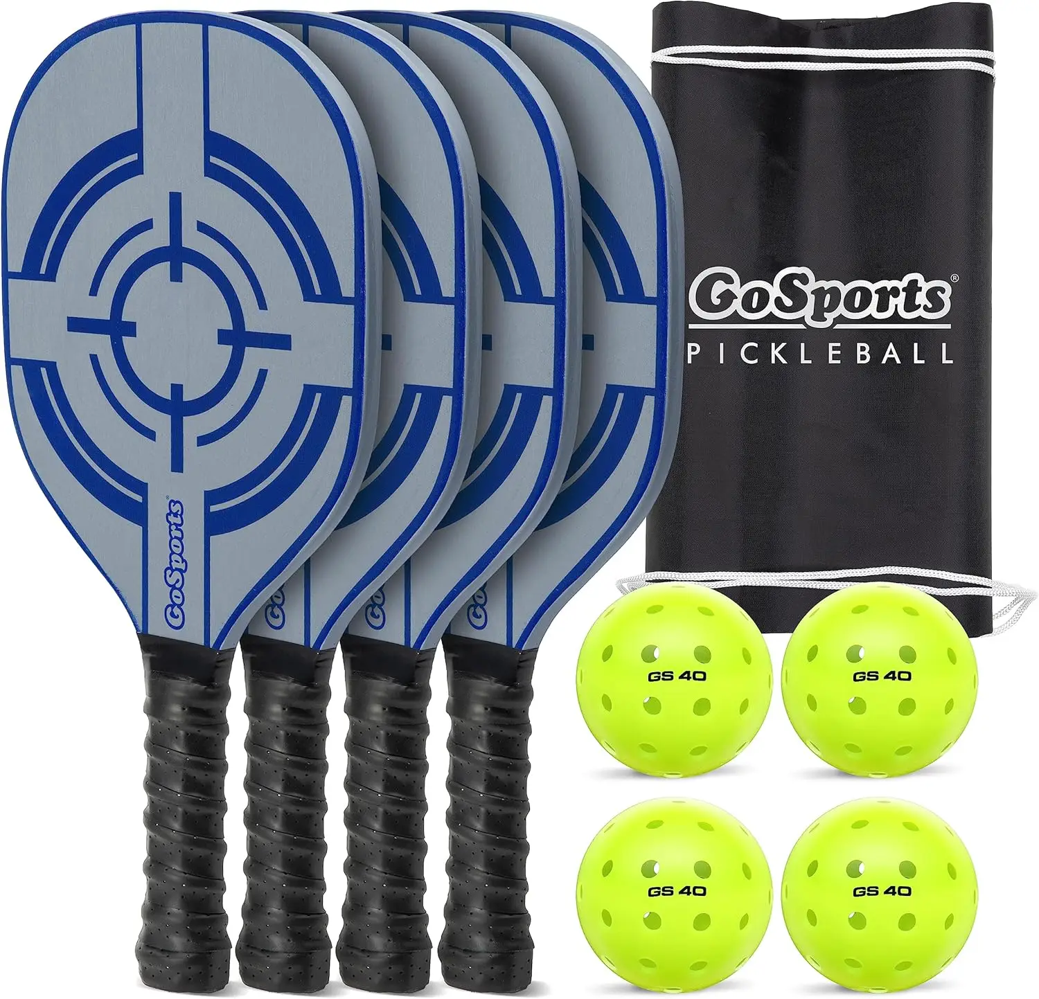 

Classic Pickleball Set with 4 Paddles, Balls & Carry Case in Retro Colors - Steel Blue or Yellow