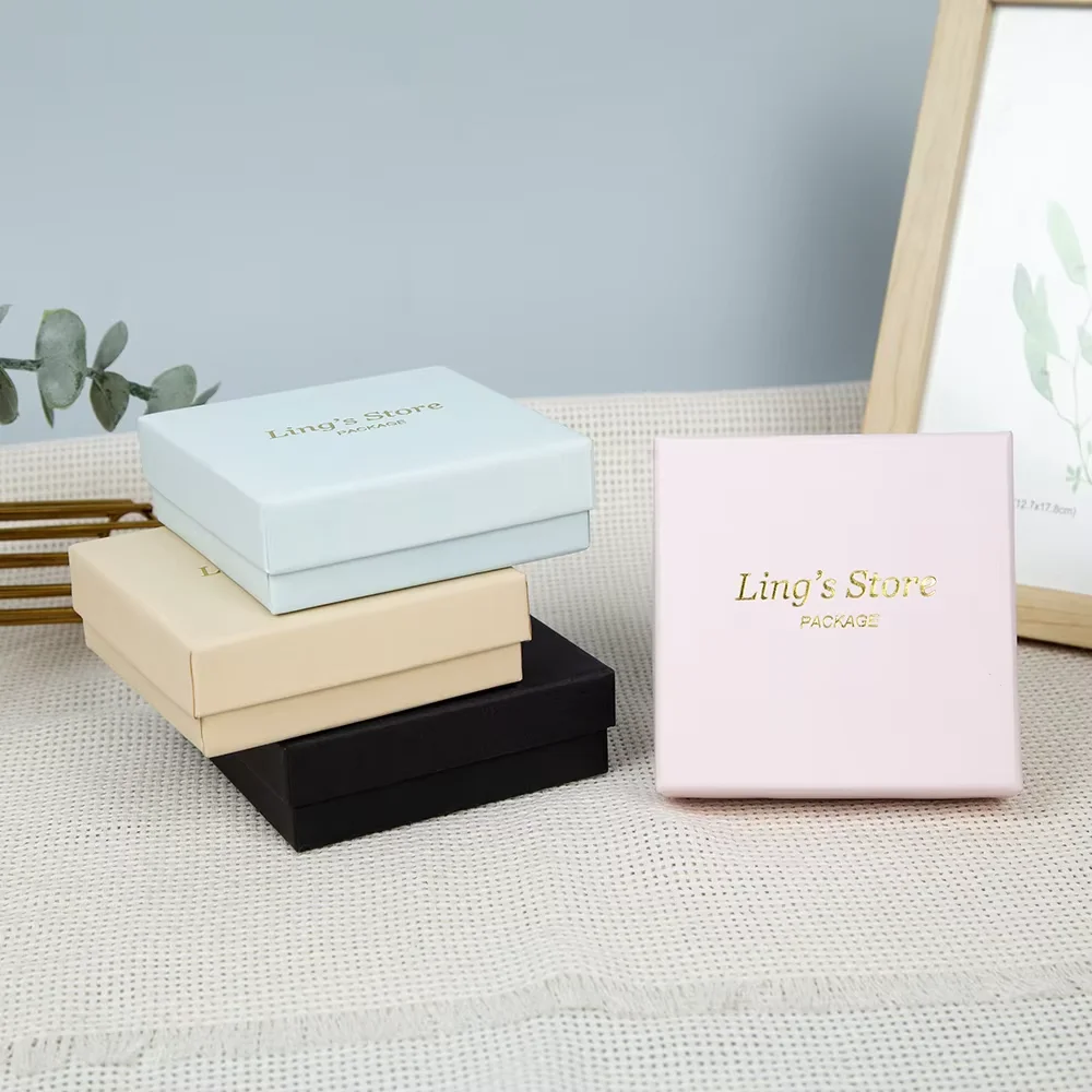 24Pcs Custom Logo Jewelry Kraft Cardboard Packing Box Wedding Favor Newborn Gift Packaging For Ring Earring Necklace Organizer