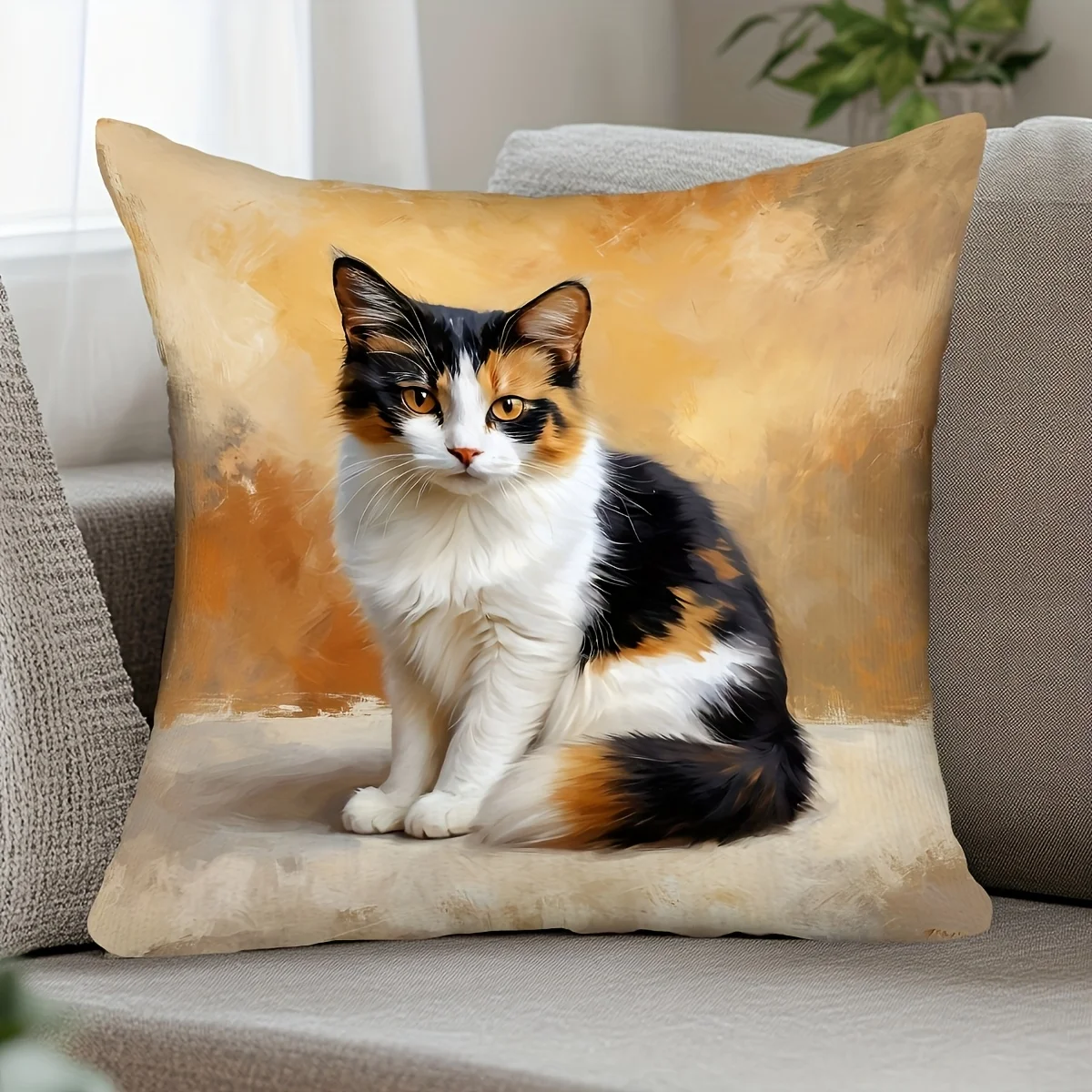 Country-Style Calico Cat Pillow Cover, Removable & Washable, Personalized Home Decor Pillow Cover
