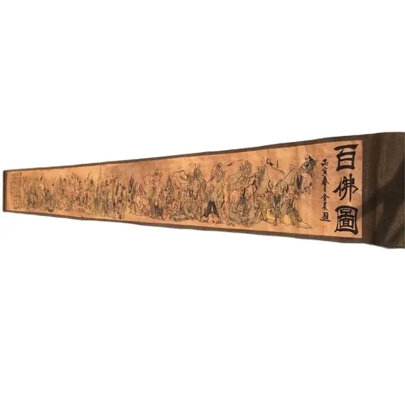 

Chinese Old Picture Paper "Figure Painting " Long Scroll Painting Hundred Buddhas Chart