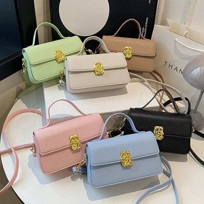 

Лето 2026, женская сумка через плечо из искусственной кожи, маленький квадратный кошелек с узором личи, повседневная сумка на плечо в стиле ретро, модный шикарный кошелек