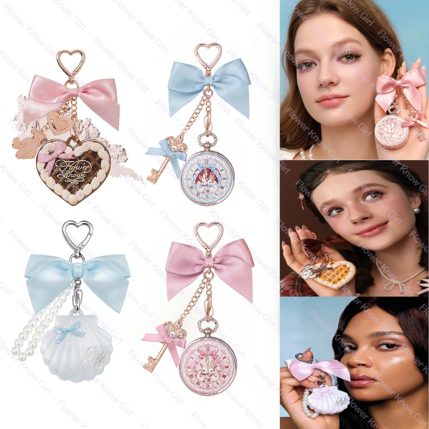 FlowerKnows Bunny Garden Portable Lip Balm Face Powder with Blush Highlighter Pendant - Long Lasting Makeup Decoration