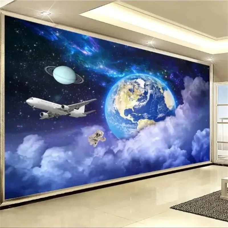 Custom wallpaper 3d Meteor Earth Space Galaxy Wish Background Wall Love Rescue Angel Cupid Full Moon Night Creative papel tapiz