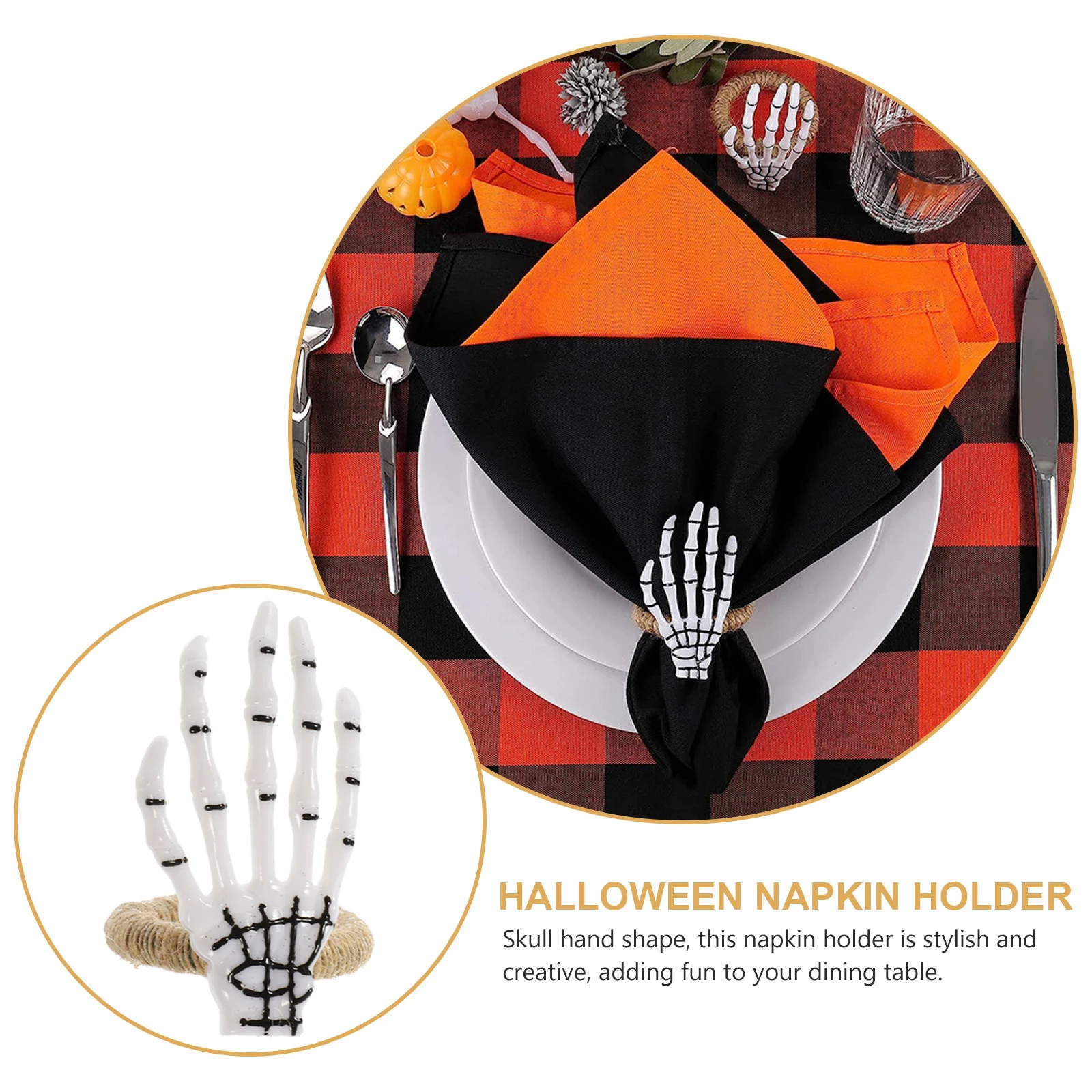 

6pcs Halloween Napkin Rings Ghost Hand Shaped Spooky Skull Design Party Table Decoration Serviette Buckles Home Restaurant