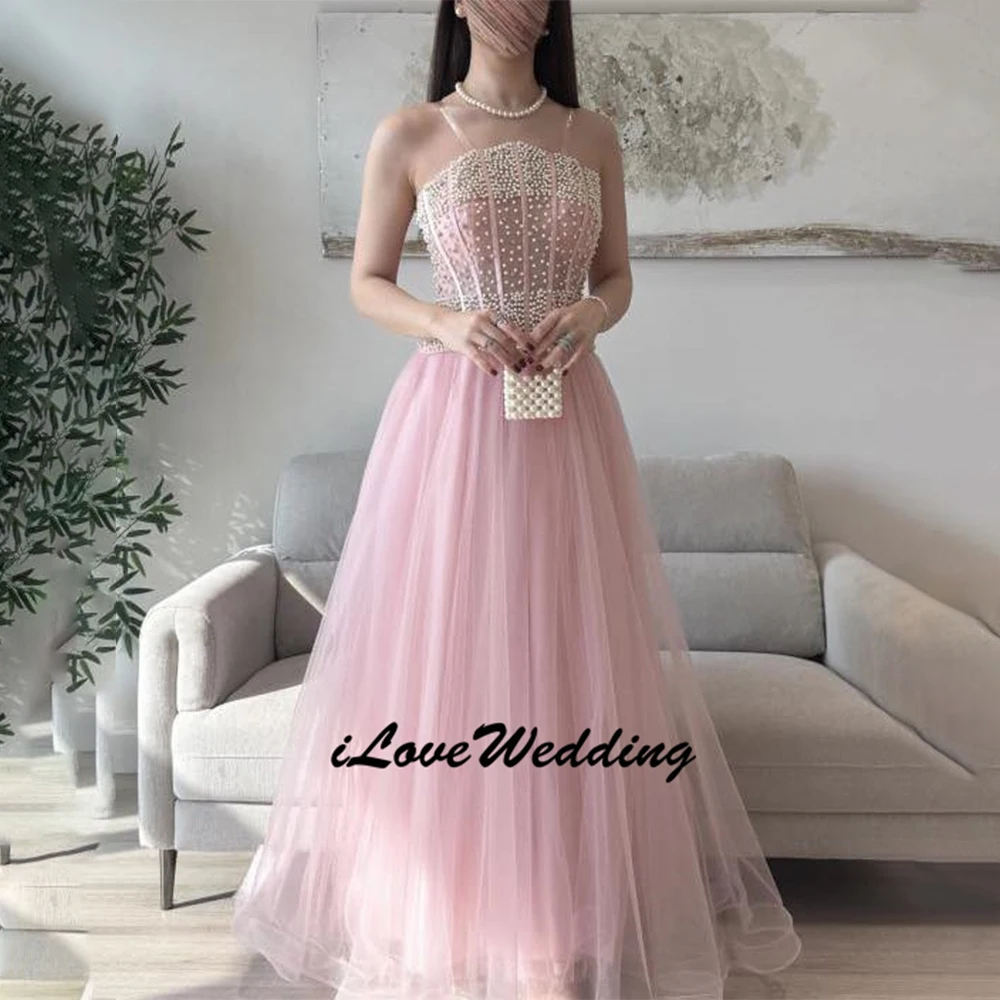 

Индивидуальные романтические шикарные коктейльные платья А-силуэта из тюля с бисером и жемчугом, сексуальные длинные платья без бретелек, вечерние платья, коллекция 2026