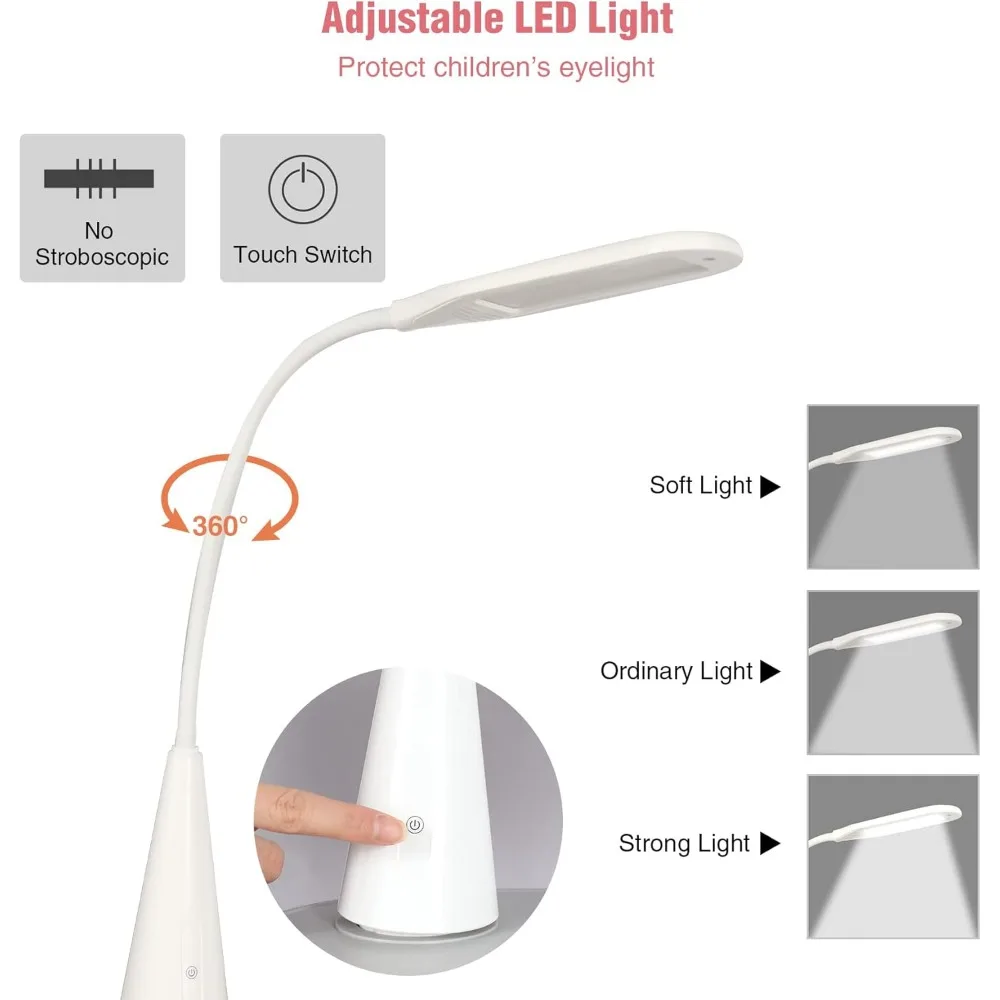 طقم مكتب وكرسي للأطفال قابل للتعديل للارتفاع للدراسة المنزلية مع مساحة تخزين وإضاءة LED وحامل أكواب وحامل كتب