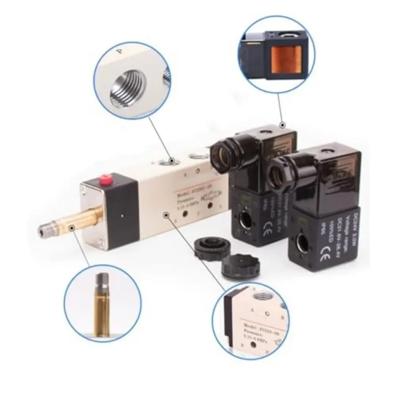 High Quality Solenoid Valve 220V Pneumatic 4V220-08 Air 5 way 2 Position 1/4&quot Coil Alloy Internal DC 12V DC 24V AC110V
