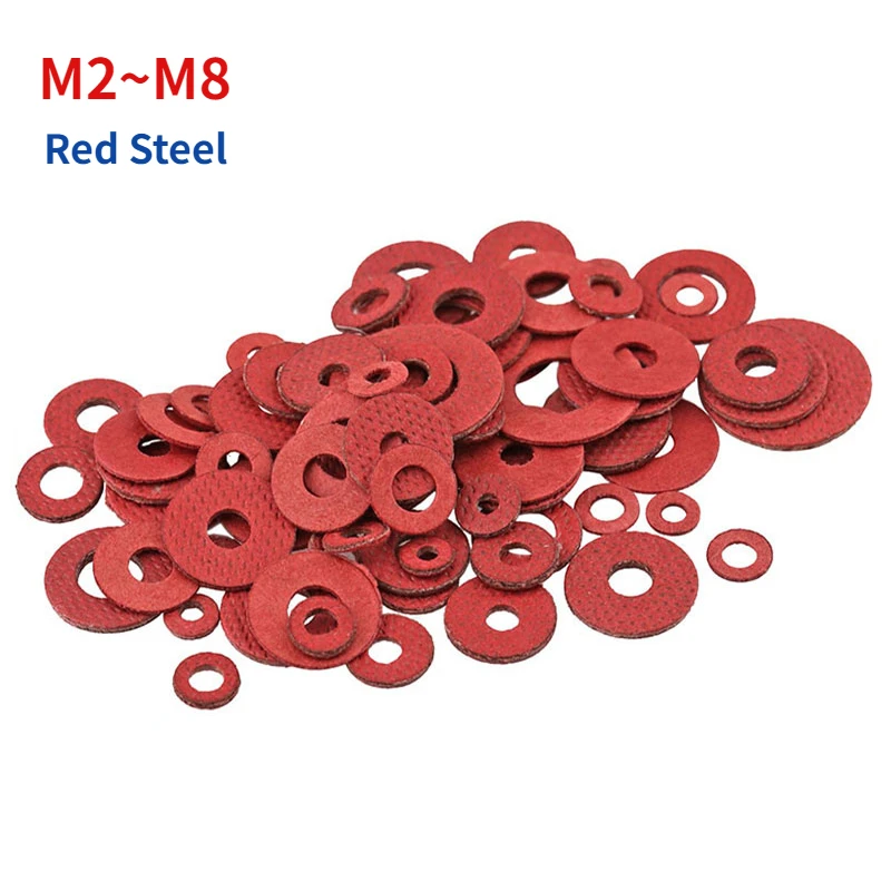 100/200/500Pcs M2 M2.5 M3 M4 M5 M6 M8 Red Steel Paper Insulating Flat Washer Insulation Plain Gasket Pad Ring Spacer