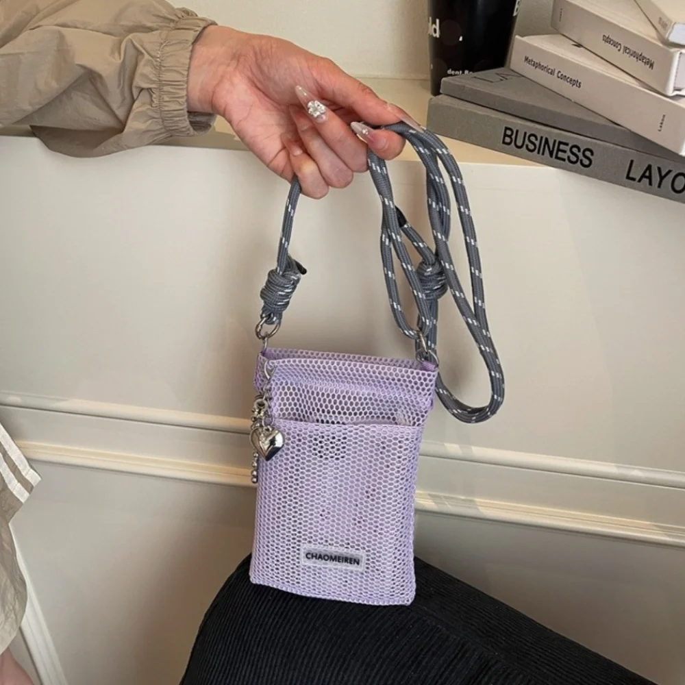 Casual Koreanische Nylon Mesh Brieftasche Teenager Hohl Schulter Handtasche Taschen Einfarbig Umhängetasche Handy Tasche Im Freien