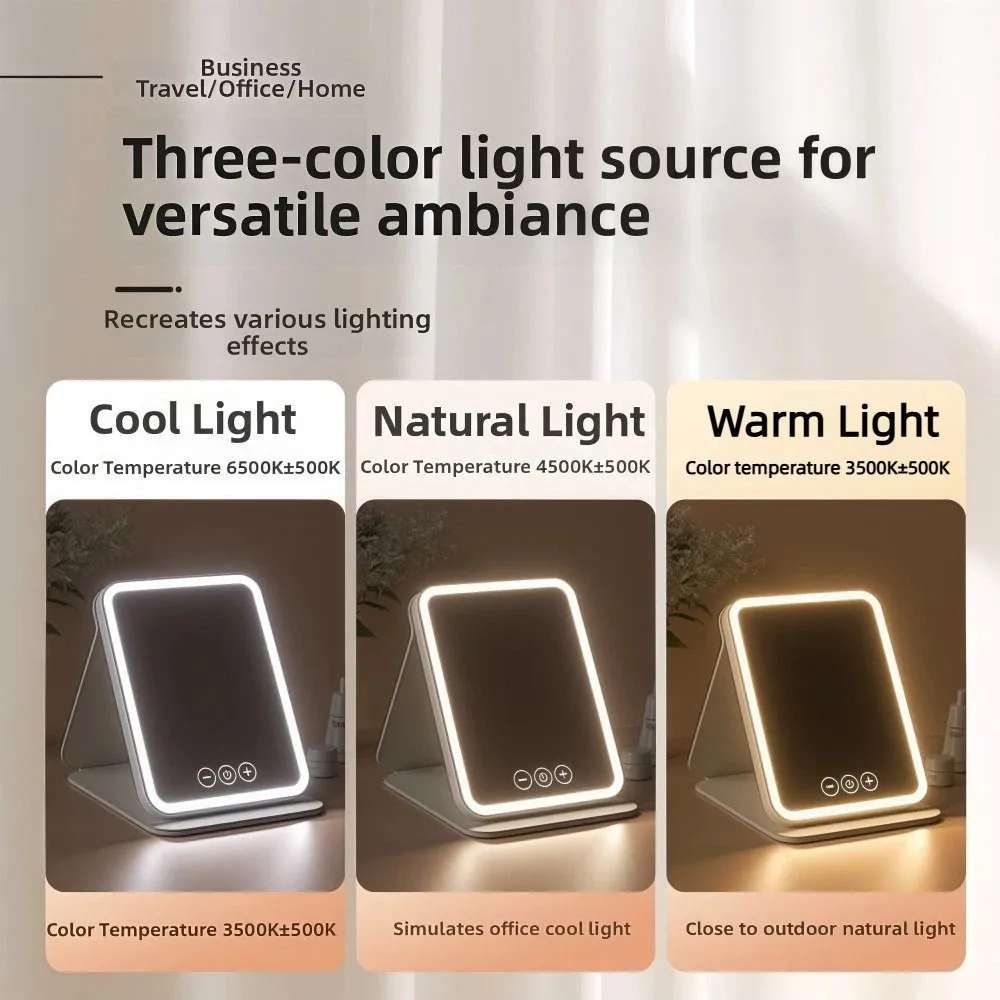 3色ライトLED化粧鏡折りたたみ式角度調整可能フィルライトバニティミラーポータブル充電式フェイシャルメイクアップミラー