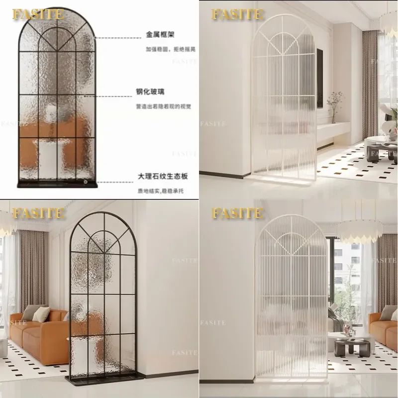 For Living Room Entrance Partition Arched Screen Cream Simple French Changhong Glass Carbon Steel Home Removable Divider