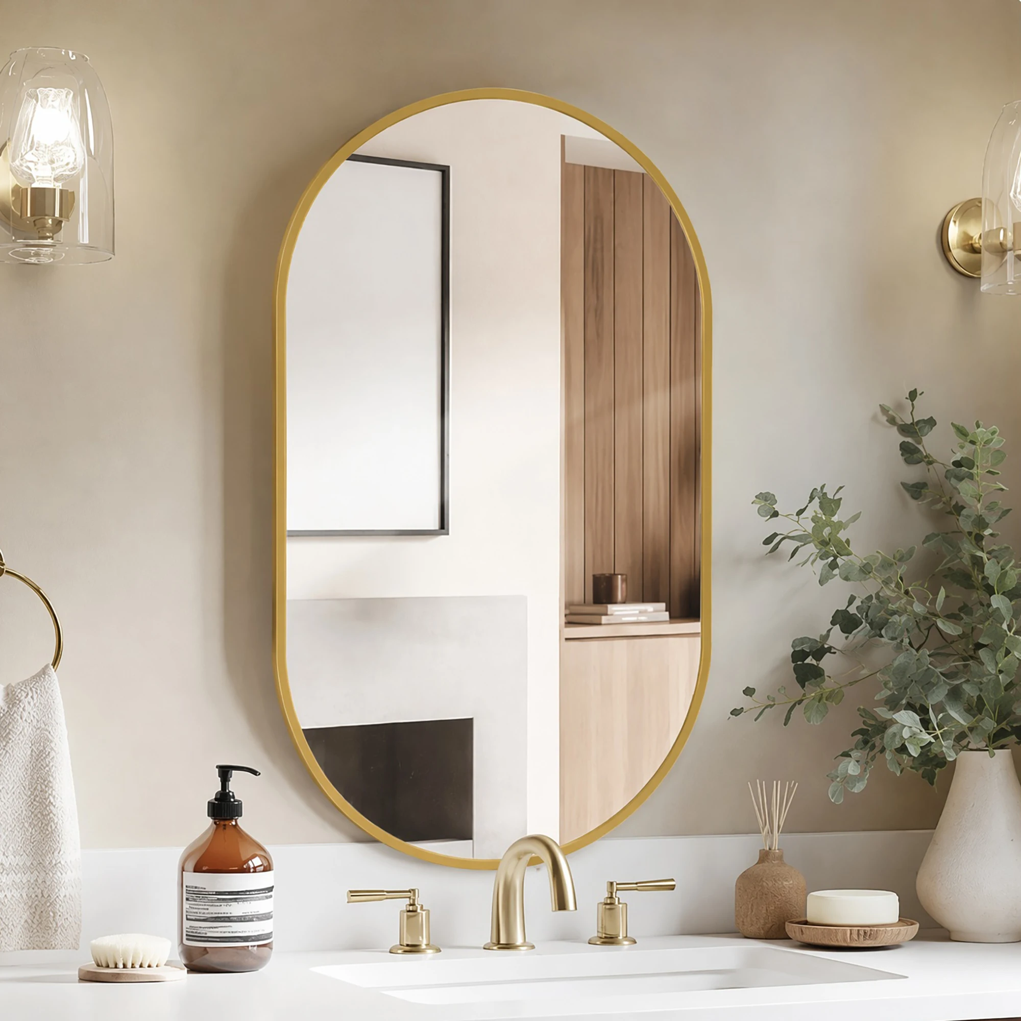 Miroir mural en forme d'arche Rosahqnda avec cadre en métal, miroir décoratif suspendu avec un reflet clair, rond / ovale / en forme d'arche, miroir moderne pour salon, chambre à coucher, couloir
