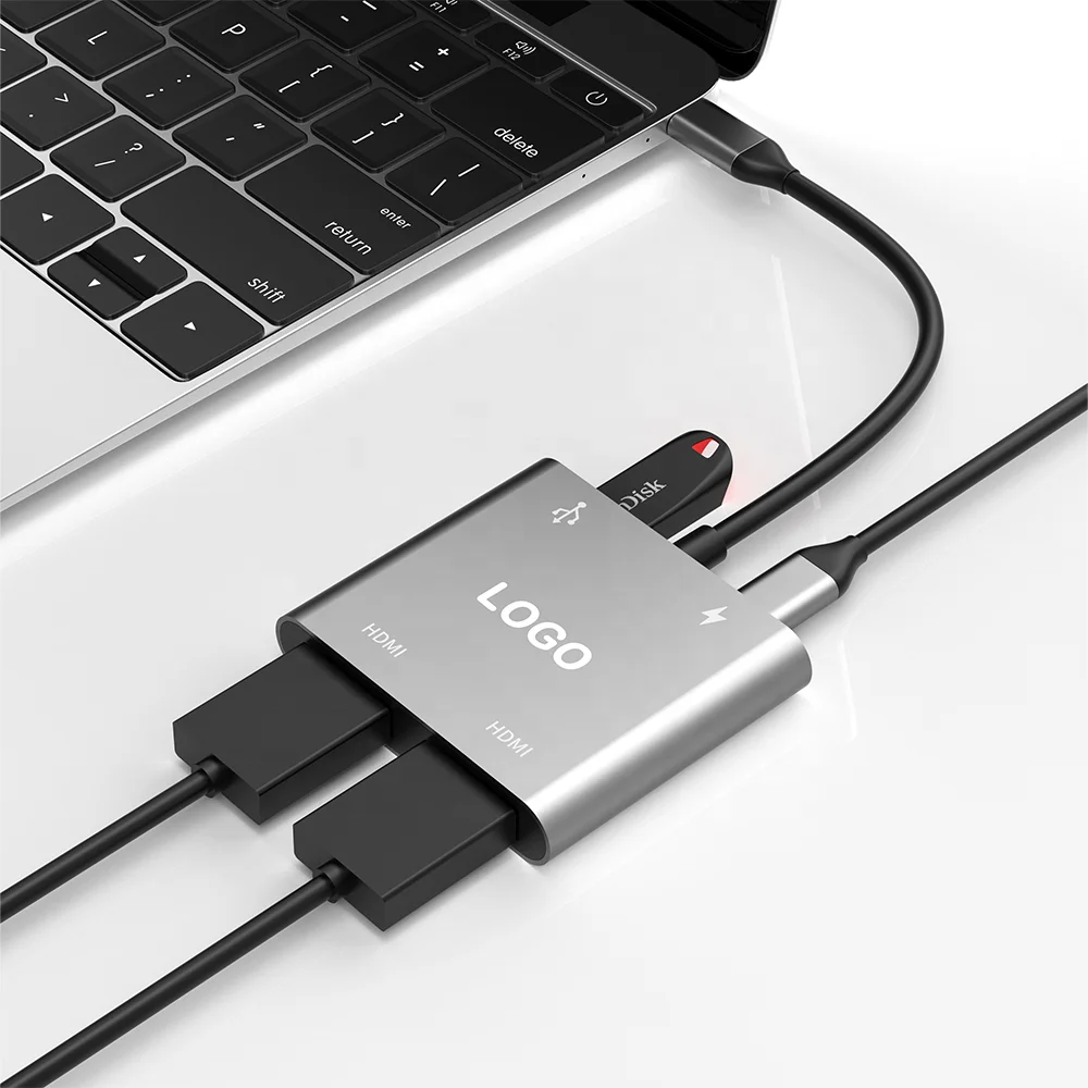 4 in 1 Usb c Hubs Dual HD PD 100W USB 3.0 Type c Data Laptop Splitter Adapter Docking Station for Macbook Pro USB HUB