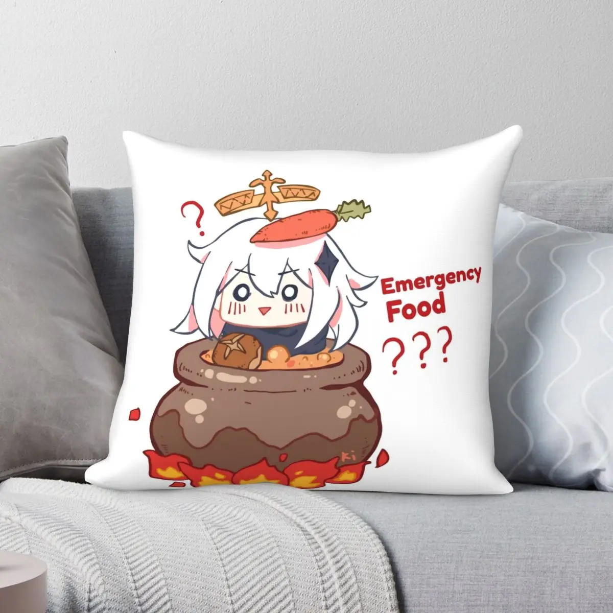 Paimon Genshin Square Pillowcase Polyester Linen Velvet Pattern Zip Decor Pillow Case Room Cushion Cover