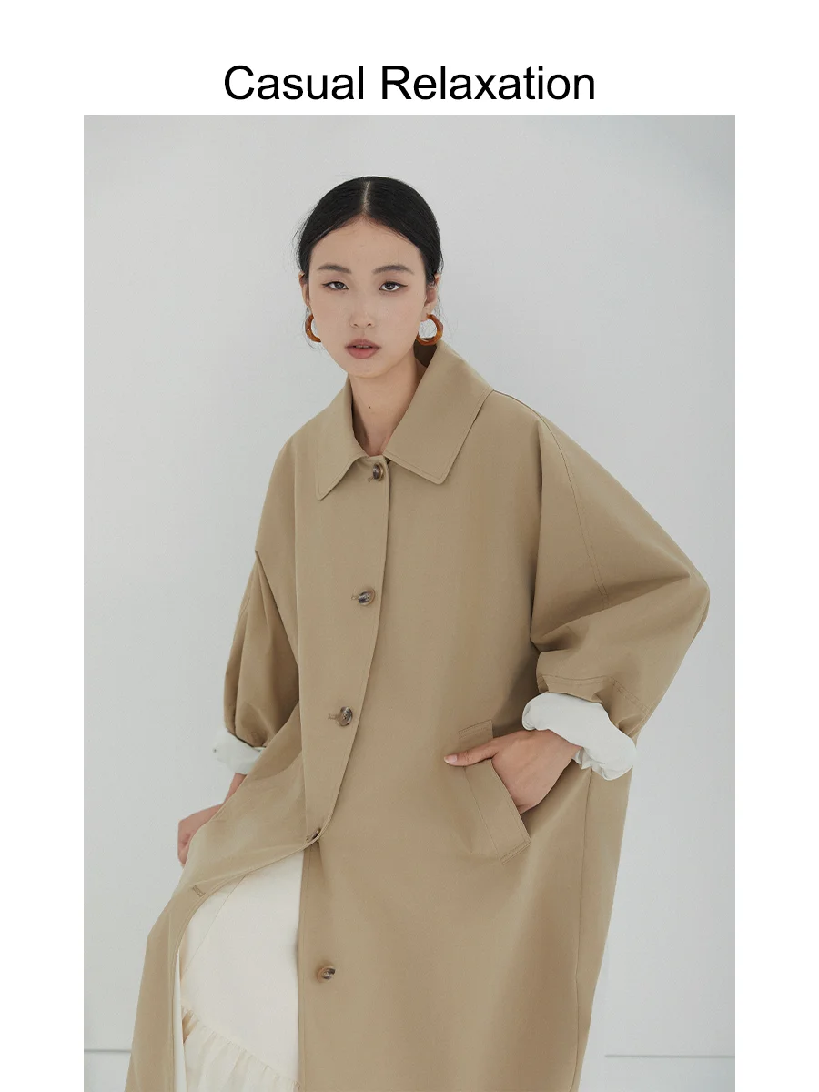 

Classic Briti Retro Long Coat Windbreaker Silken Texture T Sle Spring Autumn New Sle Outerwear Ele Aosphere
