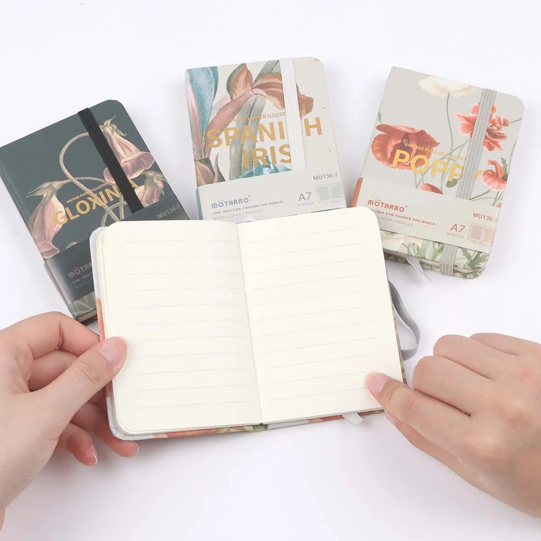 MOTARRO 1Pcs A7 Notebook Flowers Printed Cover Notepad Gold Memo Ins Hand Ledger for Student School Office Supplies Notepad