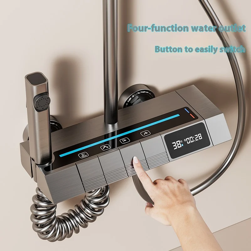 Modern Luxury Smart Digital Bathroom Shower Mixer Set Hotel Wall Mounted Copper Shower Complete Set