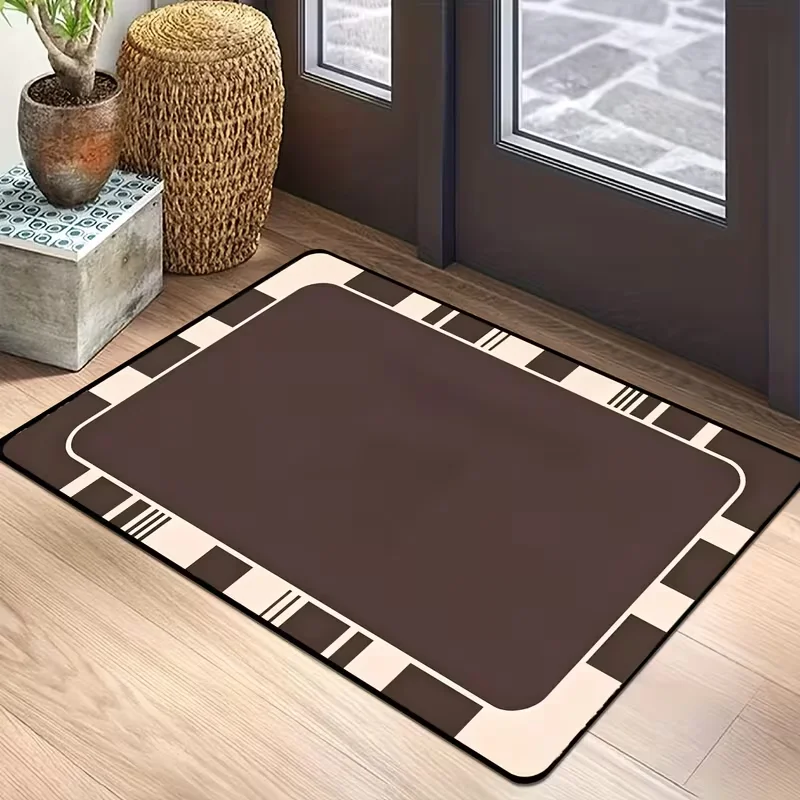 Minimalist Checkered Border Doormat Non Slip Indoor Outdoor Simple Neutral Welcome Rug Modern Plain Decor Carpet For Hallway