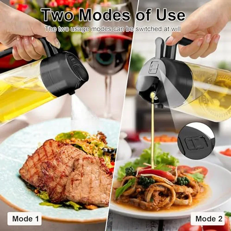 2 in 1 Kitchen Oils Spray Olive Oil Cruet Spray  Home Kitchen Air Fryer Spray Camping BBQ Cooking Plastic Oil Bottle  200/500ml