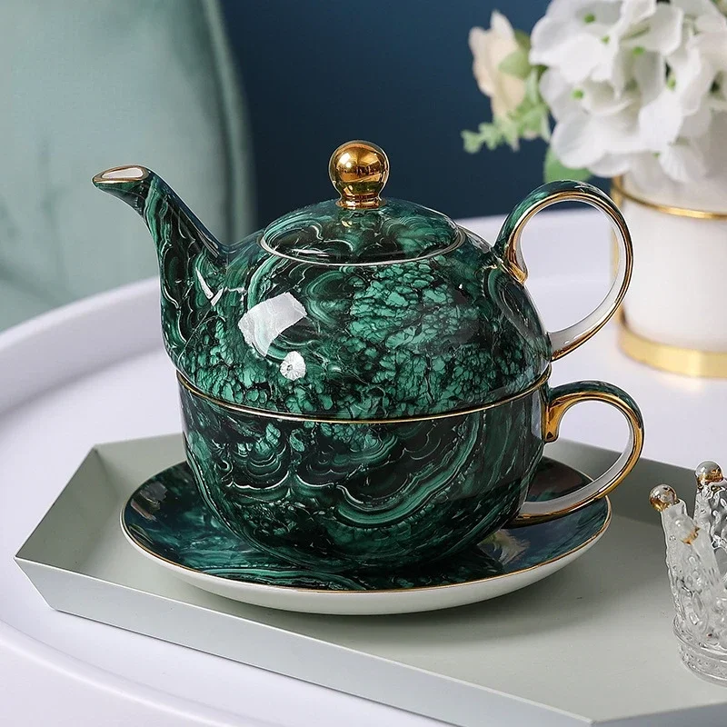 Creative Bone China Coffee Pot and Cup Plate Set British Leopard Pattern Blue Green Porcelain Afternoon Tea Cup with Gift Box